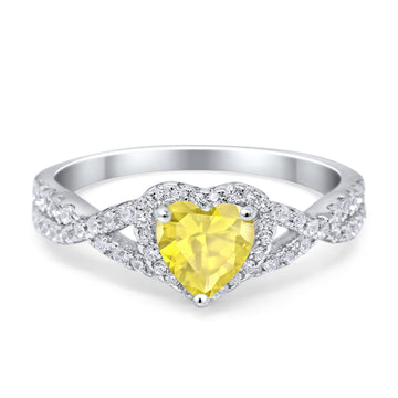 Heart Promise Ring Infinity Shank Simulated Yellow CZ 925 Sterling Silver